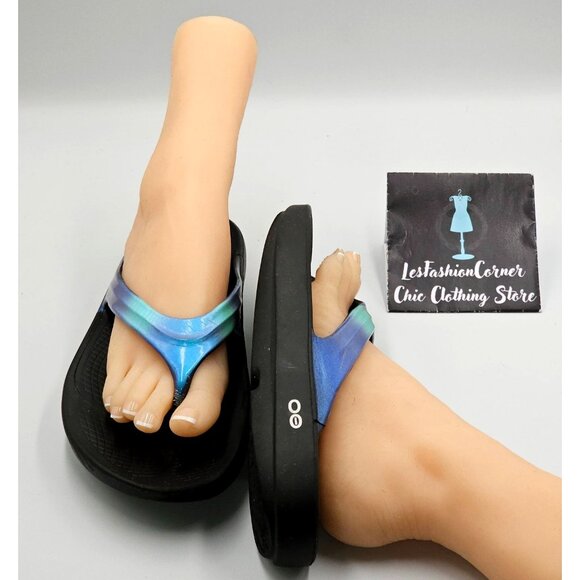 Oofos Women's Iridescent Black & Blue Oolala Luxe Flip Flops Size W10 2831 - Picture 10 of 16